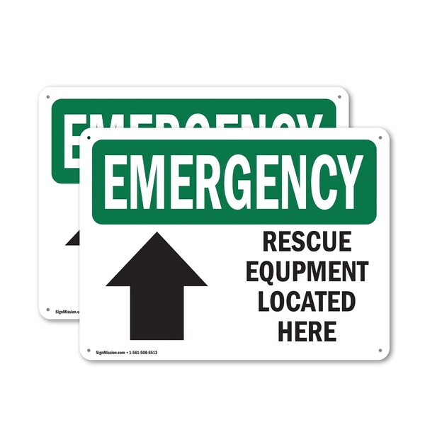 Signmission Rescue Equipment Located Here, 14 in W x Rectangle, Plastic OS-2PACK-EM-P-1014-L-10350 - main